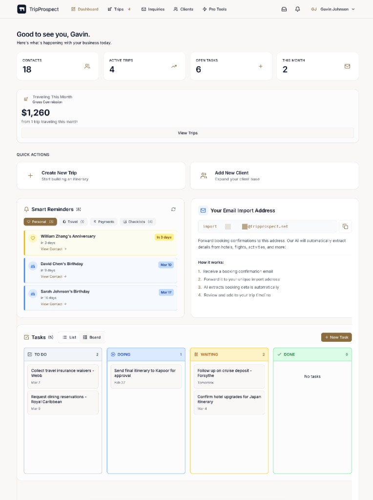 TripProspect agent dashboard